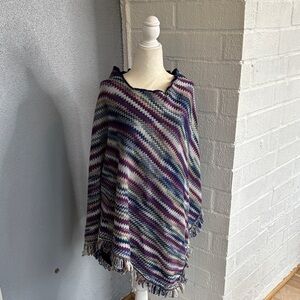 MISSONI Made in Italy 100% Wool Zig-Zag Fringe Poncho